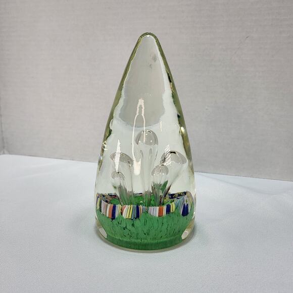 Teardrop Egg Shaped Bubbles Green Multicolor Art Glass Paperweight Stalagmites - Picture 5 of 16